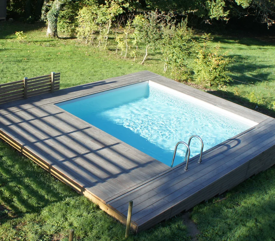 Mini piscine avec plage en bois