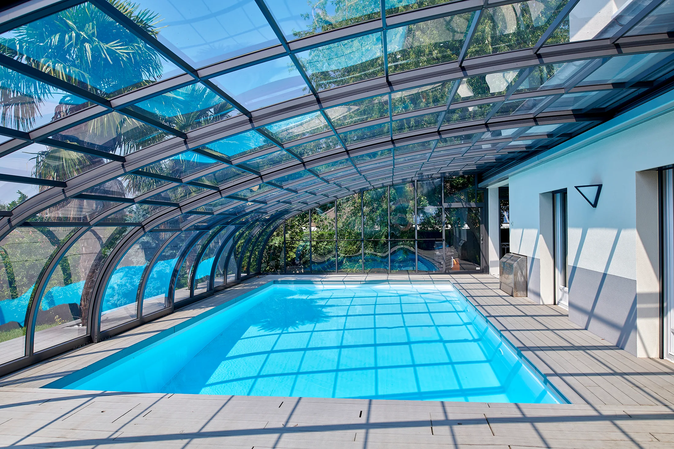 Abri haut mural sur mesure mobile, piscine de 9x5m