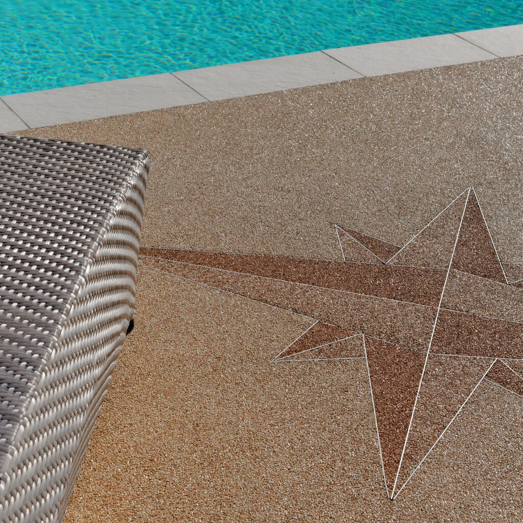 Margelles grès cérame et plage en résine