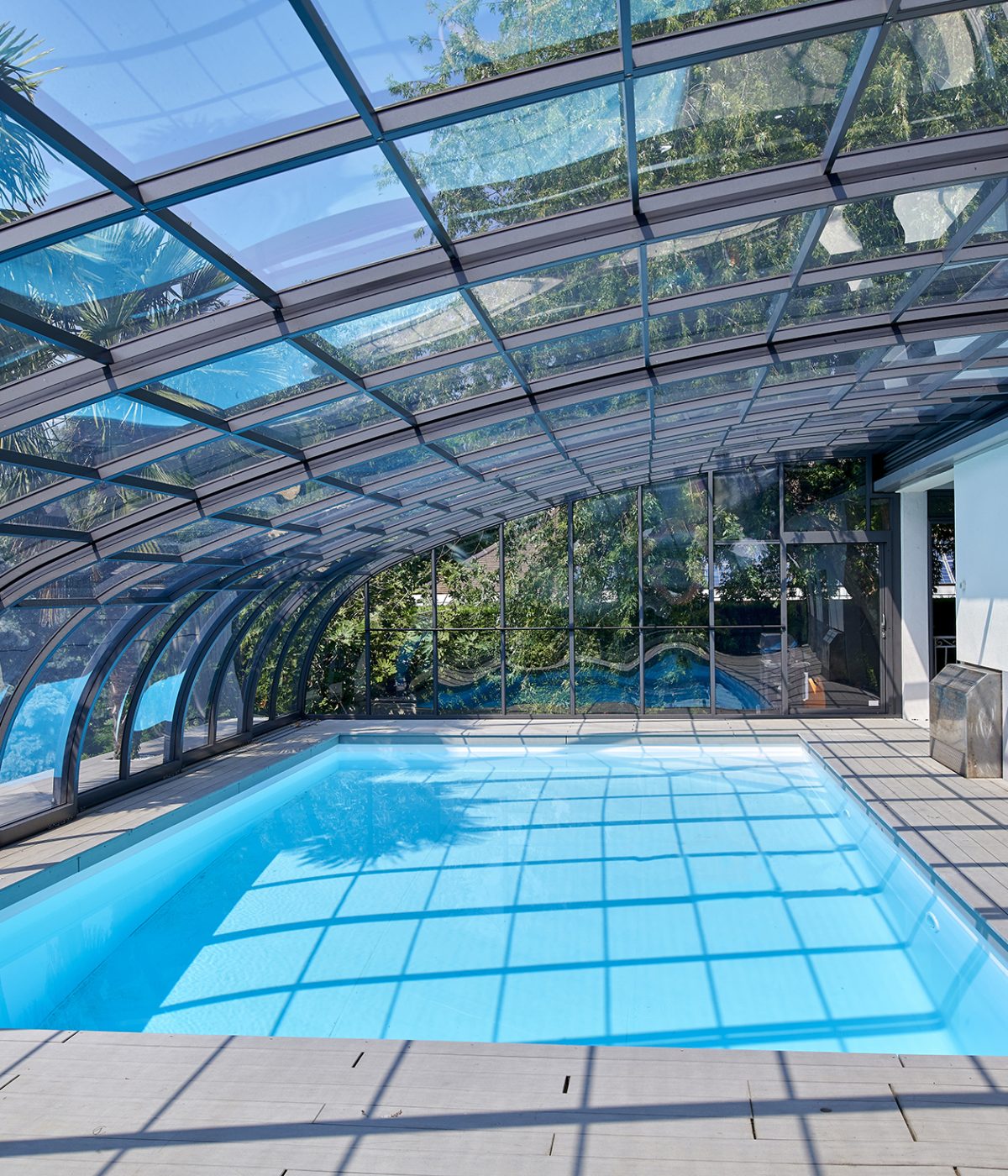 Abri haut mural sur mesure mobile, piscine de 9x5m