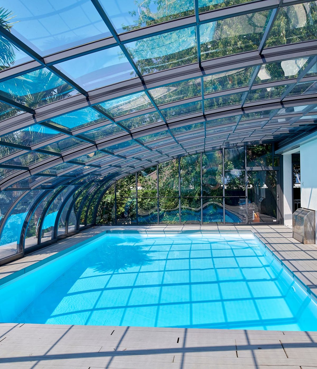 Abri haut mural sur mesure mobile, piscine de 9x5m