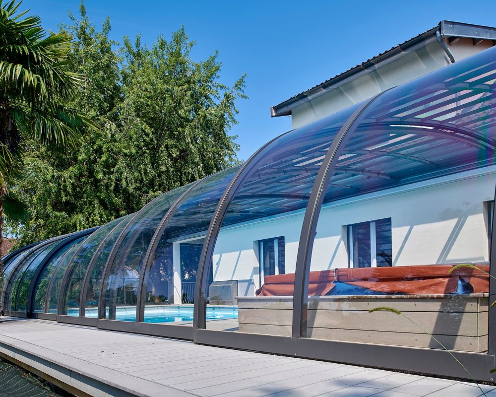 Abri haut mural sur mesure mobile, piscine de 9x5m