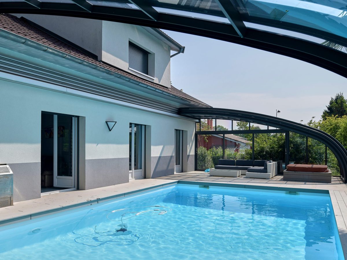 Abri haut mural sur mesure mobile, piscine de 9x5m